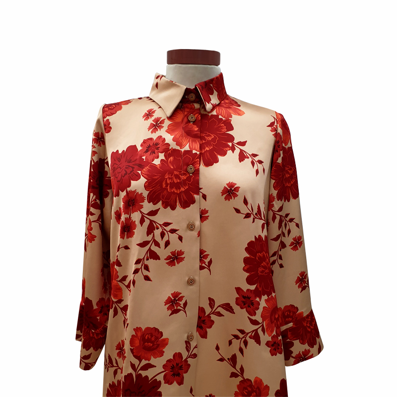 Camisa recta viscosa flores rojas