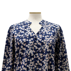 Blusa botones algodón azul flor cerezo