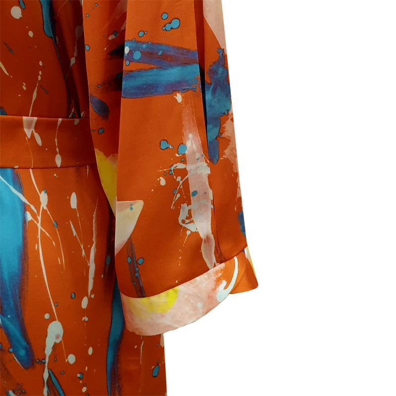 Vestido camisero satén naranja pinceladas