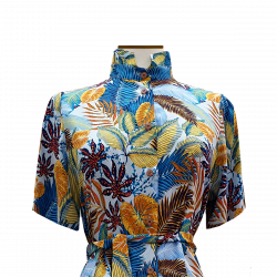 Vestido camisero viscosa azul tropical