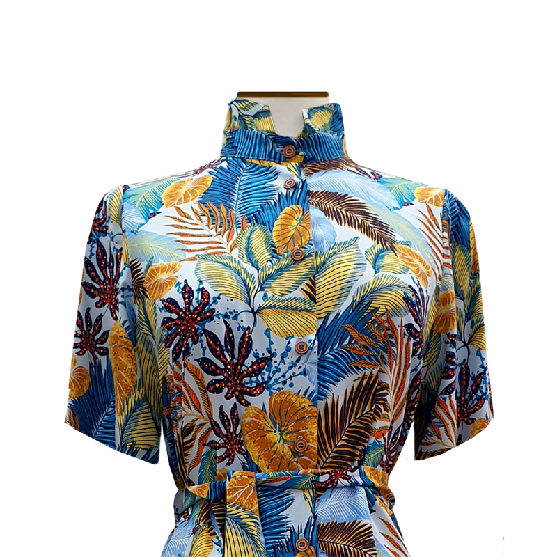 Vestido camisero viscosa azul tropical