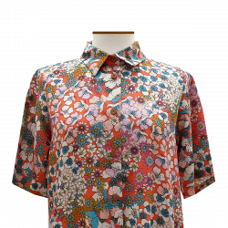 Camisa recta viscosa flores coral turquesa