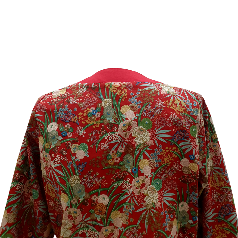 Blusa botones algodón rojo flor oriental