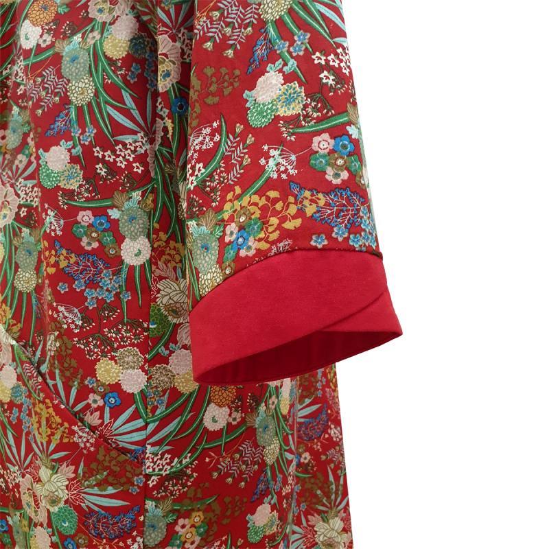 Vestido recto algodón rojo flor oriental