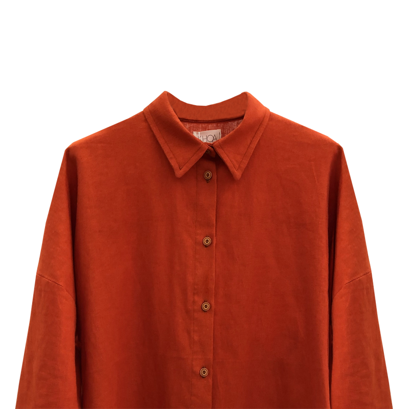 Camisa larga lino naranja